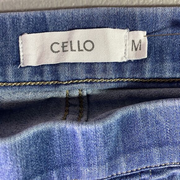 CELLO Jeans Pull On Low Rise Flared Distressed Frayed Hem Light Wash Womens M - Picture 3 of 10